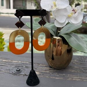 Orange and brown buffalo horn lacquer earrings
